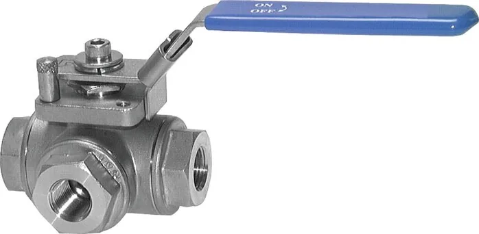 KH 3/112 L ES, 3cestný kulový ventil z nerezové oceli, Otvor L, G 1-1/2", 0 až 63 bar