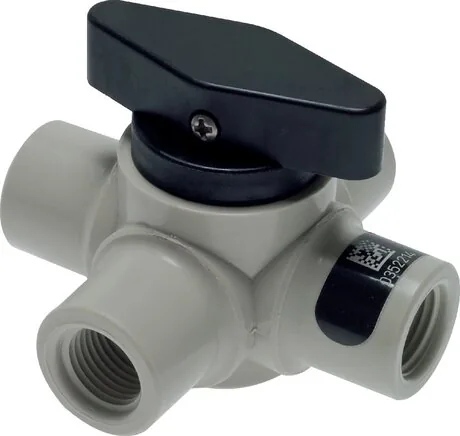 KH 144 D PFA, 4cestný kulový kohout, PFA, G 1/4", PN 10, průchozí díra