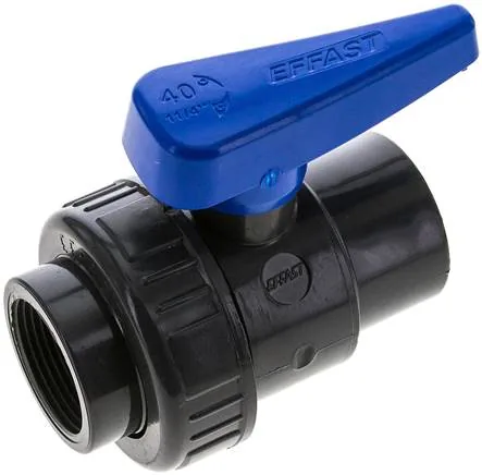 KHER 114 WASSER, Kulový kohout jednokroužkový, PVC-U / EPDM, Rp 1-1/4" (provedení na vodu)