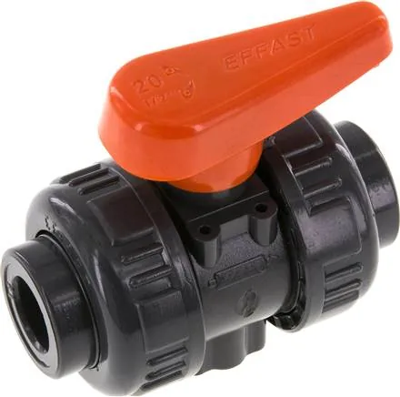 PVCKH 16 EPDM, Kulový kohout s mufnou ke vlepení, PVC-U / EPDM, 16 mm (průmyslové provedení)