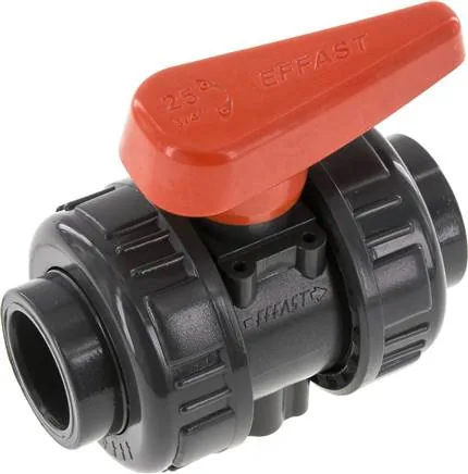 PVCKH 25 FKM, Kulový kohout s mufnou ke vlepení, PVC-U / FKM, 25 mm (průmyslové provedení)