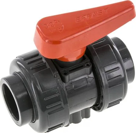 PVCKH 32 EPDM, Kulový kohout s mufnou ke vlepení, PVC-U / EPDM, 32 mm (průmyslové provedení)