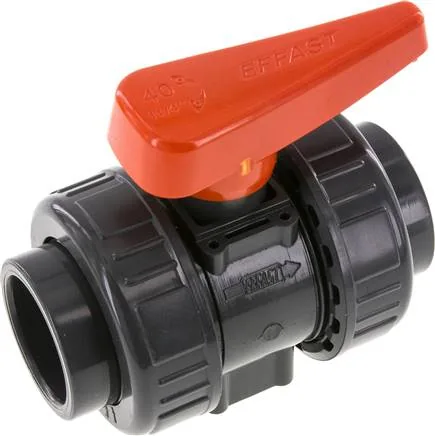 PVCKH 40 EPDM, Kulový kohout s mufnou ke vlepení, PVC-U / EPDM, 40 mm (průmyslové provedení)