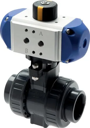 KH 30 PVCFK P FS, Pneumatický kulový kohout z PVC, Rp 3", Pružina – zavírající, vnitřní závit, těsnění FKM