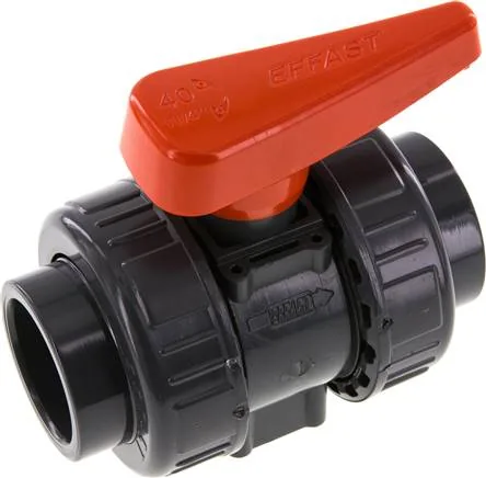 PVCKH 40 FKM, Kulový kohout s mufnou ke vlepení, PVC-U / FKM, 40 mm (průmyslové provedení)