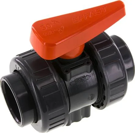 PVCKH 50 EPDM, Kulový kohout s mufnou ke vlepení, PVC-U / EPDM, 50 mm (průmyslové provedení)