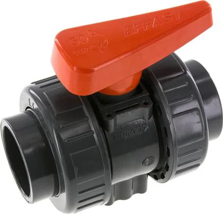 PVCKH 50 FKM, Kulový kohout s mufnou ke vlepení, PVC-U / FKM, 50 mm (průmyslové provedení)