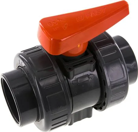 PVCKH 63 FKM, Kulový kohout s mufnou ke vlepení, PVC-U / FKM, 63 mm (průmyslové provedení)