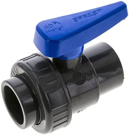PVCKHER 40 WASSER, Kulový kohout z PVC-U s jednokroužkovými mufnami k vlepení, PVC-U, 40 mm (provedení na vodu)
