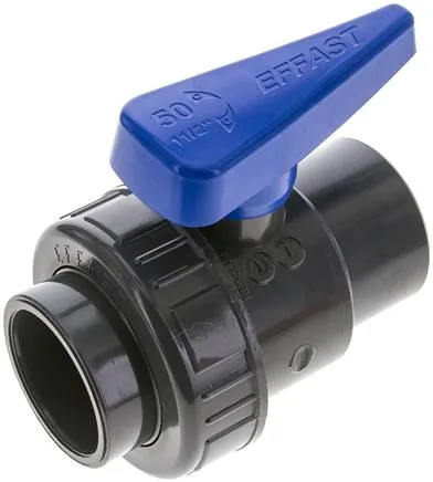 PVCKHER 50 WASSER, Kulový kohout z PVC-U s jednokroužkovými mufnami k vlepení, PVC-U, 50 mm (provedení na vodu)