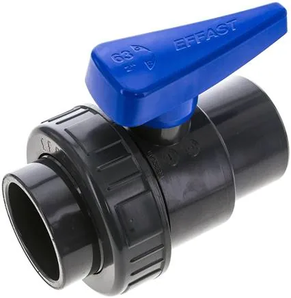 PVCKHER 63 WASSER, Kulový kohout z PVC-U s jednokroužkovými mufnami k vlepení, PVC-U, 63 mm (provedení na vodu)