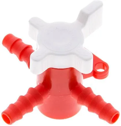 SHT 6 ROT, 3cestný laboratorní hadicový kohout (PE/PP), 6 (1/4") mm, díra T