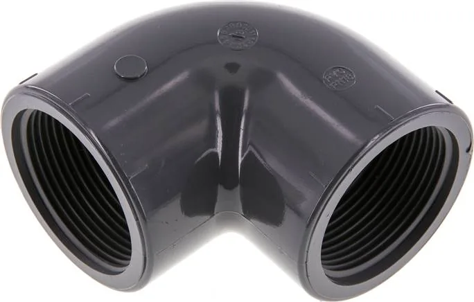 W 112 PVC, Úhel 90° s vnitřním závitem - PVC-U (pouze pro plastové závity), PN 16