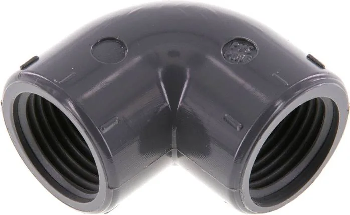 W 12 PVC, Úhel 90° s vnitřním závitem - PVC-U (pouze pro plastové závity), PN 16
