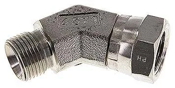 WE 3845 HD ES, Úhlové šroubení 45° se závitem G (60° univerzální těsnicí kužel, vnitřní/vnější), do 350 bar