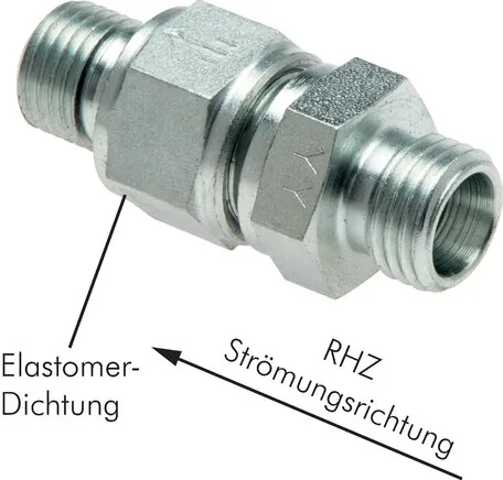 XRHZ 35 LR, Hydraulický zpětný ventil 35 L (M45x2)-G 1-1/4", bez matice a řezného kroužku, pozinkovaná ocel