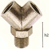 Rozdrojky - výstupy 2x vnitřní závit, vstup kuželový vnější závit (poniklované provedení)